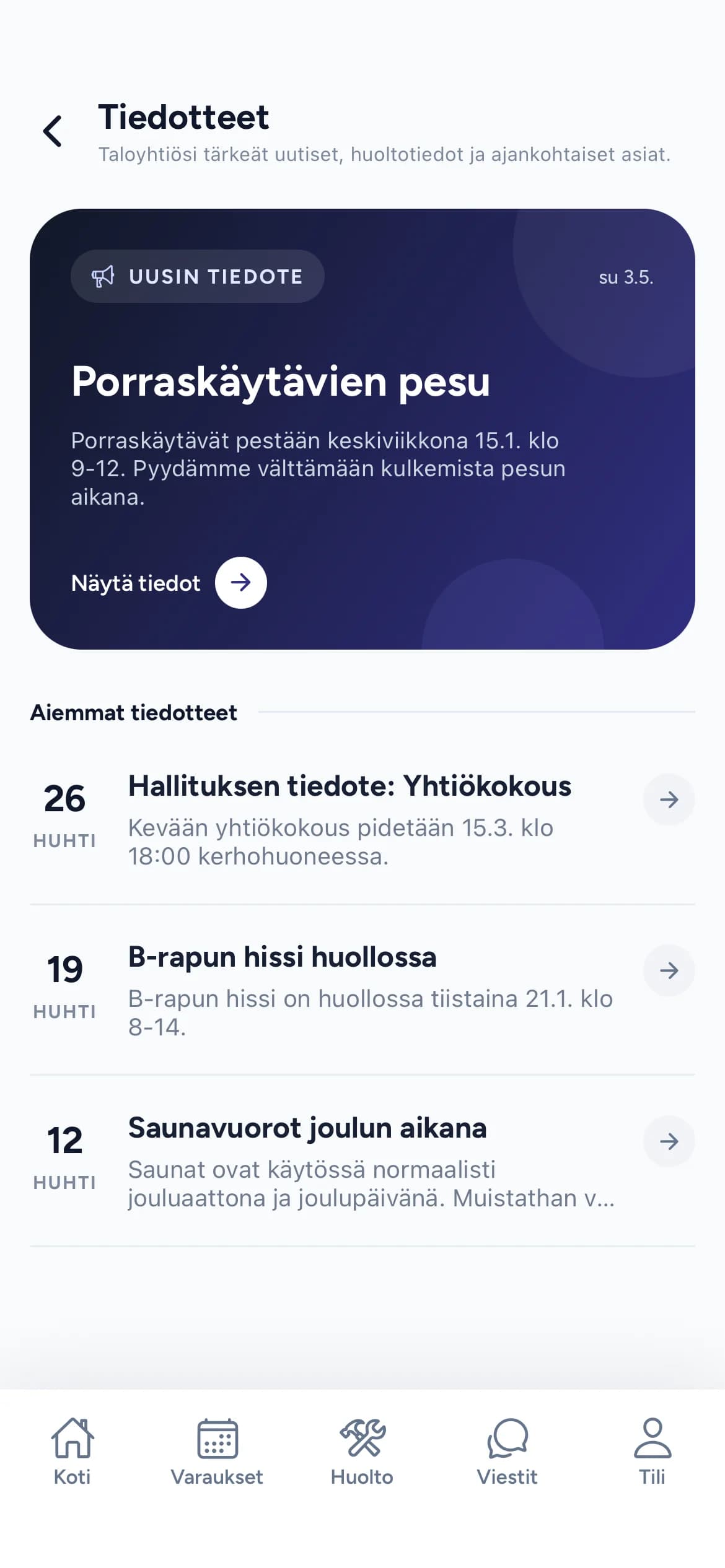 Rappu-sovelluksen tiedotenäkymä puhelimessa