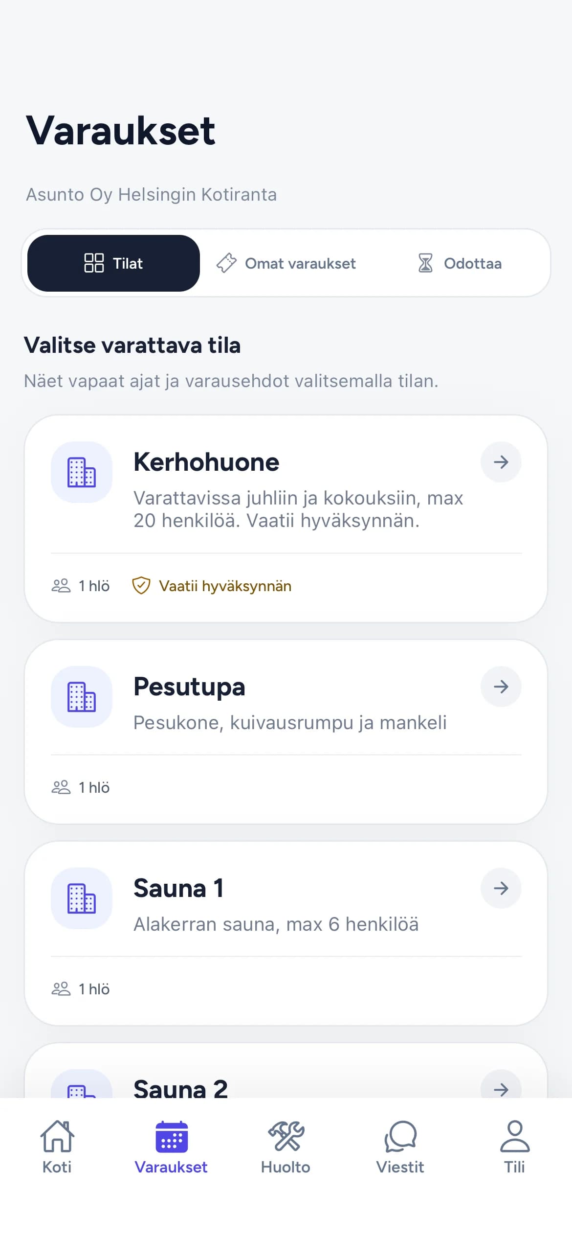 Rappu-sovelluksen varausnäkymä puhelimessa